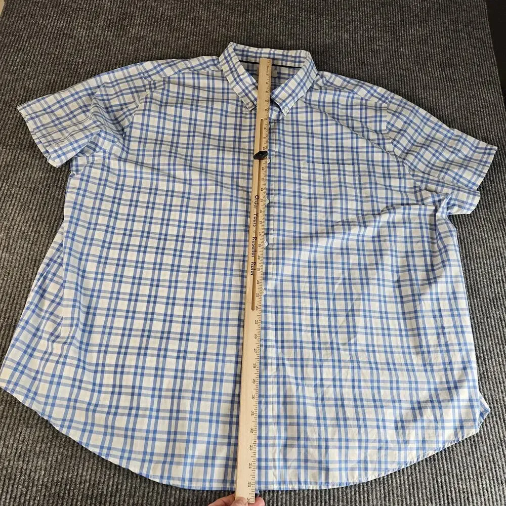 Croft & Barrow Shirt Mens 4XL Big Blue White Plaid Short Sleeve Button Down - Picture 6 of 8